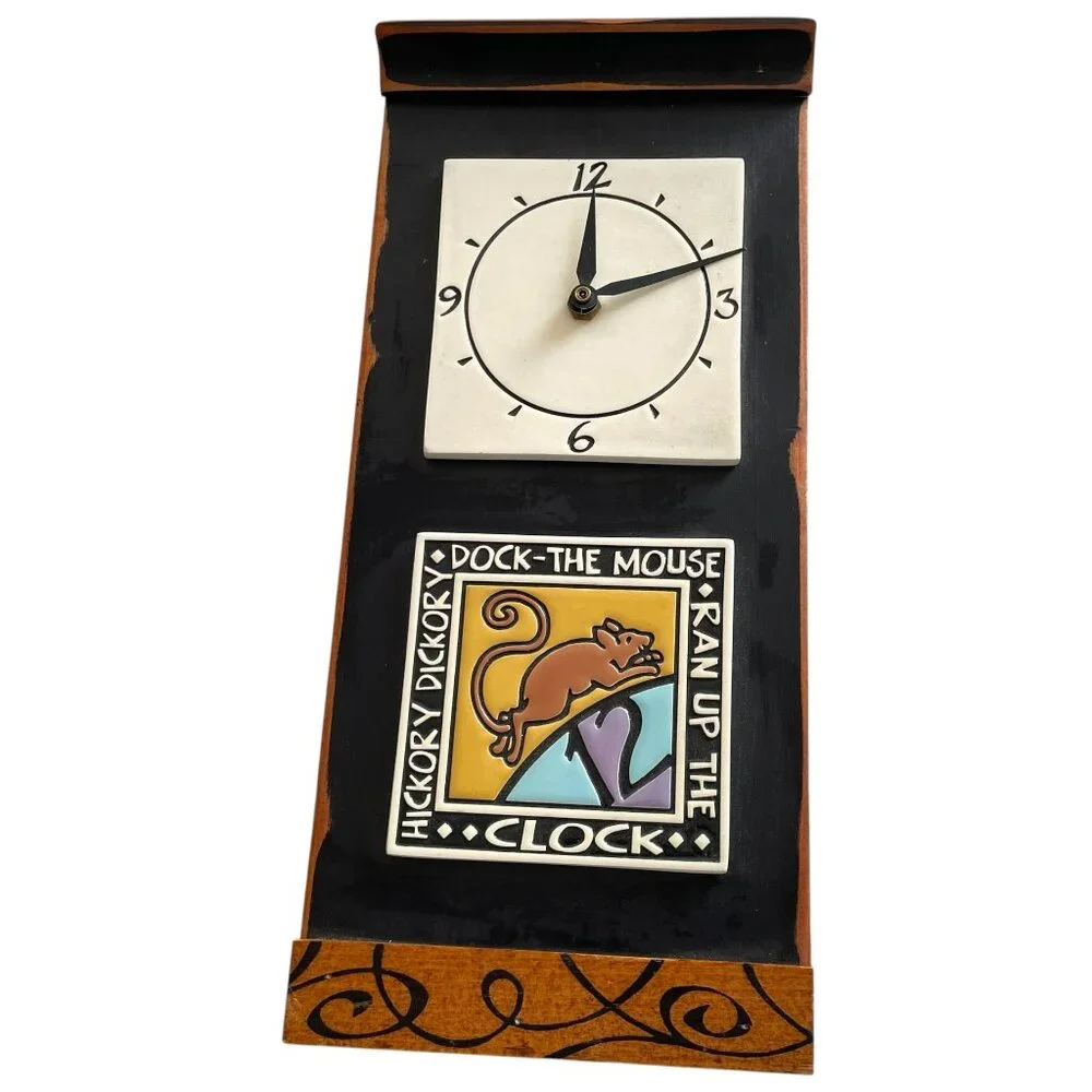 Vintage 2003 Spooner Creek Wall Clock Hickory Dickory Dock Mouse Novelty Tile